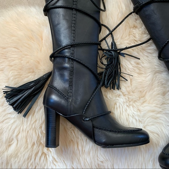 Ulla Johnson Atlas Moccasin Raven Black Bohemian Wrap Braided Knee Boots 5 - Picture 9 of 16